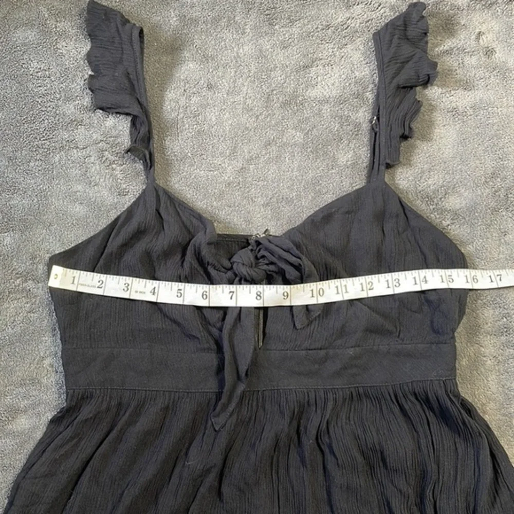 Forever 21 Medium Mini Dress Womens Black Ruffle Strap Tie Front‎ Sundress